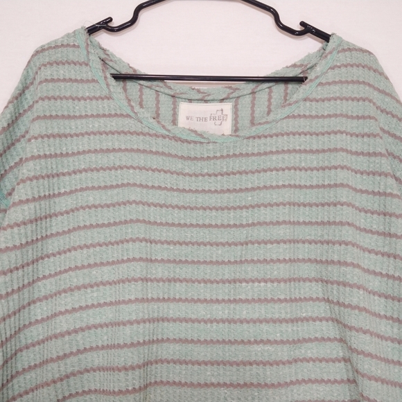 Free People | Auntie Em Mint Green Striped Waffle Knit Peplum Top | Large - Picture 6 of 8